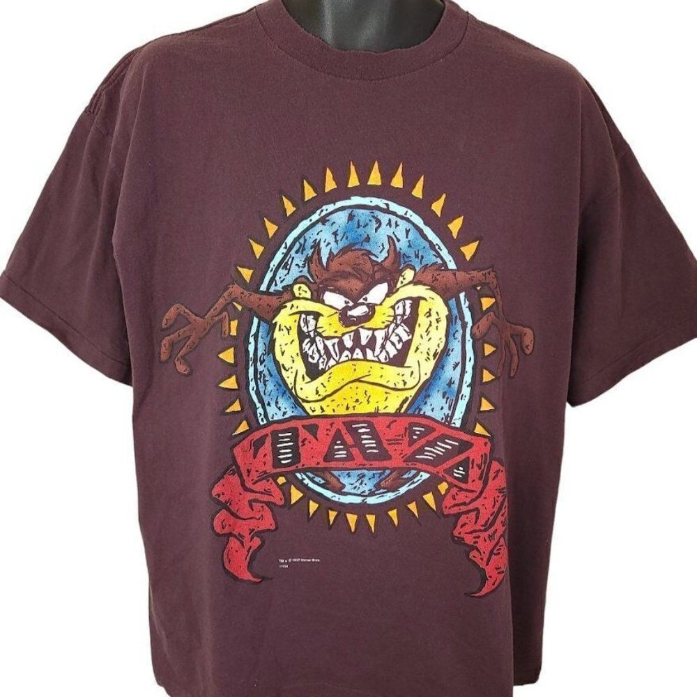 Taz Looney Tunes T Shirt Vintage 90s Warner Bros Mega Print Made In USA Mens XL